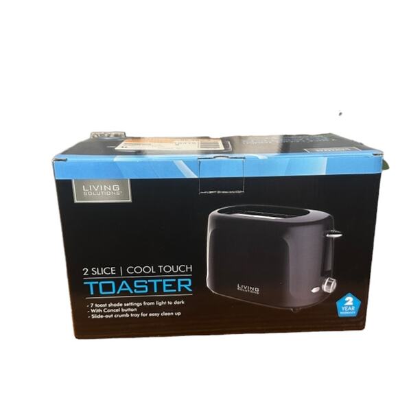 Living Solutions Black 2 Slice Cool Touch Toaster NIB - Picture 1 of 10